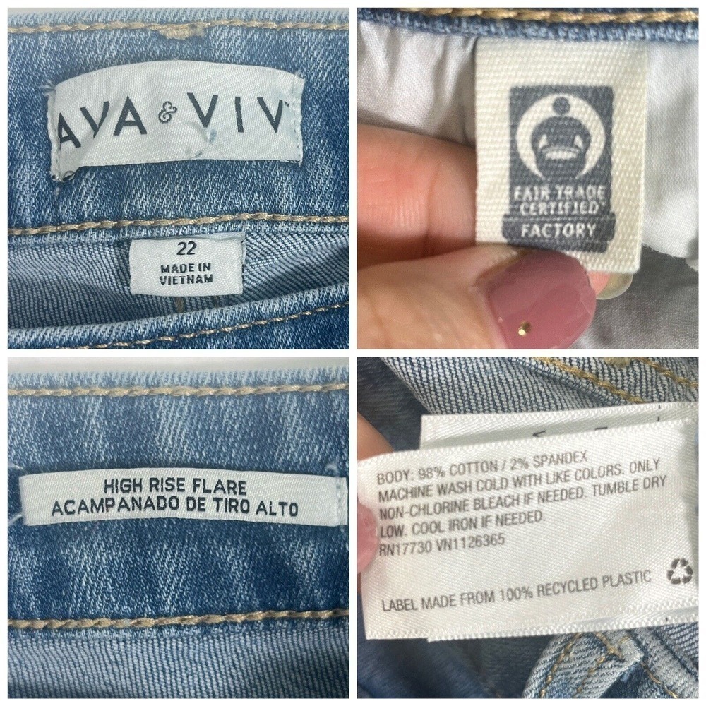 NEW Ava & Viv Women's Blue Jeans Size 22 High-Rise Flare Raw Hem Distressed - Picture 4 of 14